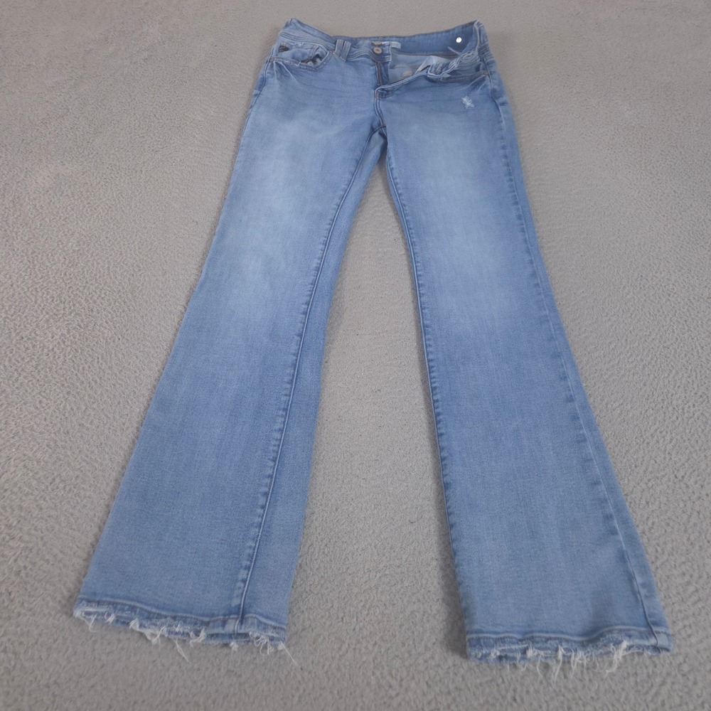 KanCan Jeans Womens 29 Blue Mid Rise Double Button Frayed Hem Bootcut Denim